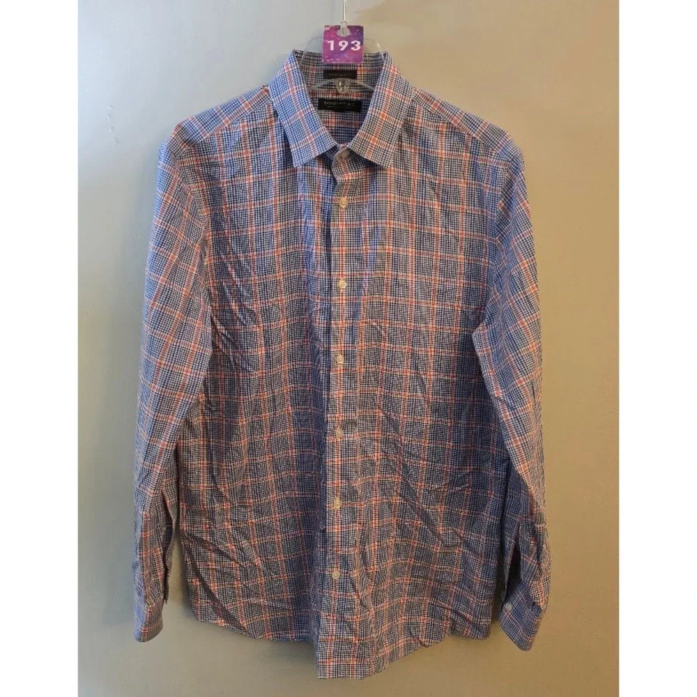 Banana Republic Mens Button Down Blue Red Plaid Grant Slim Fit Cotton Size L